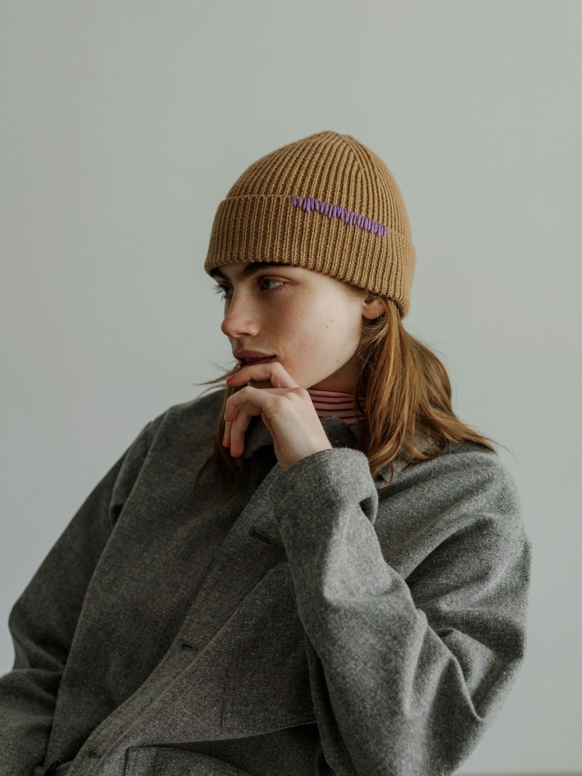 10月下旬発送予定 MEYAME メヤメ HAND-EMBROIDERED KNIT CAP MEY-2528 BEIGE ニットキャップ 帽子