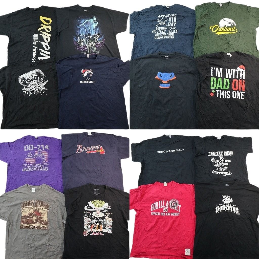 古着卸 まとめ売り プリント Tシャツ 16枚セット ( メンズ 2XL/3XL/4XL ) スカル柄 アニマル 星条旗 プロチーム MLB アート 中古 NF8641