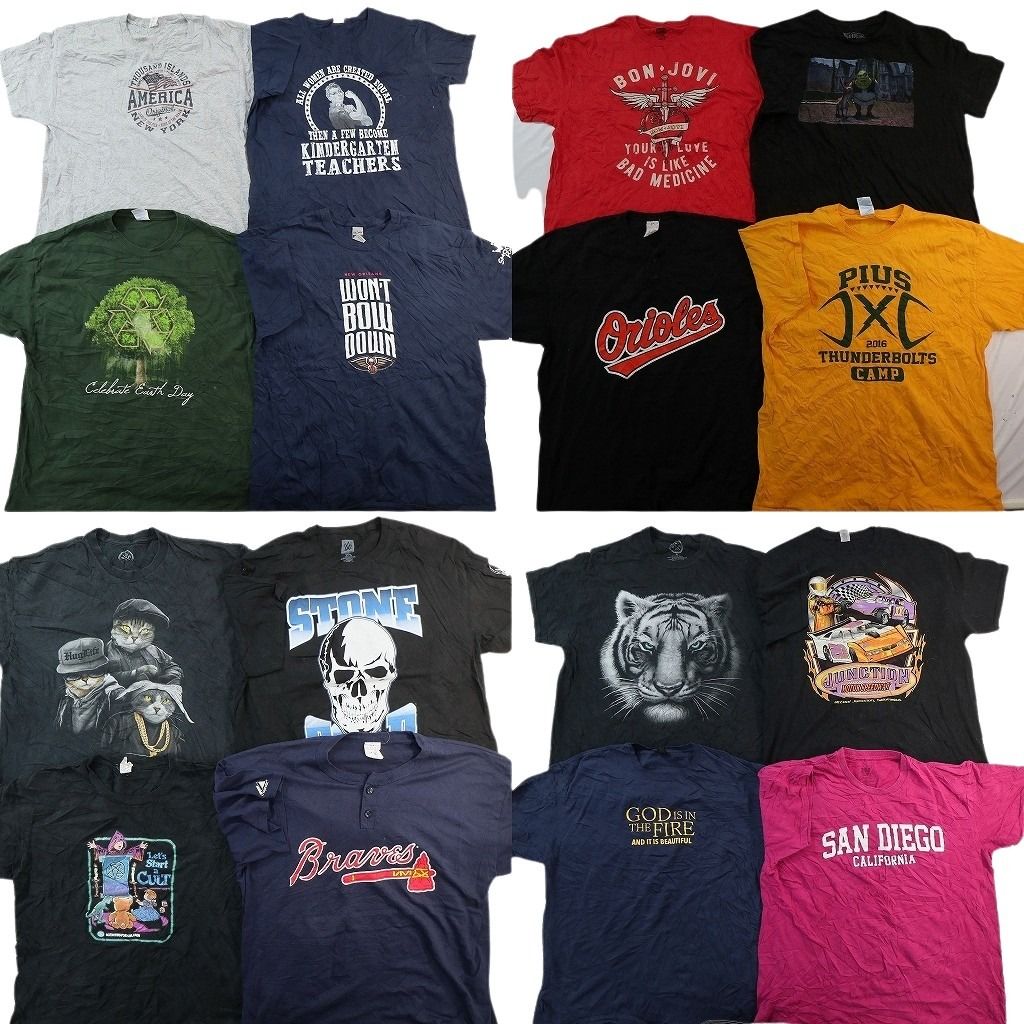 古着卸 まとめ売り プリント Tシャツ 16枚セット ( メンズ XL ) アニマル スカル柄 プロチーム MLB レーシング シュレック 中古 NF8647