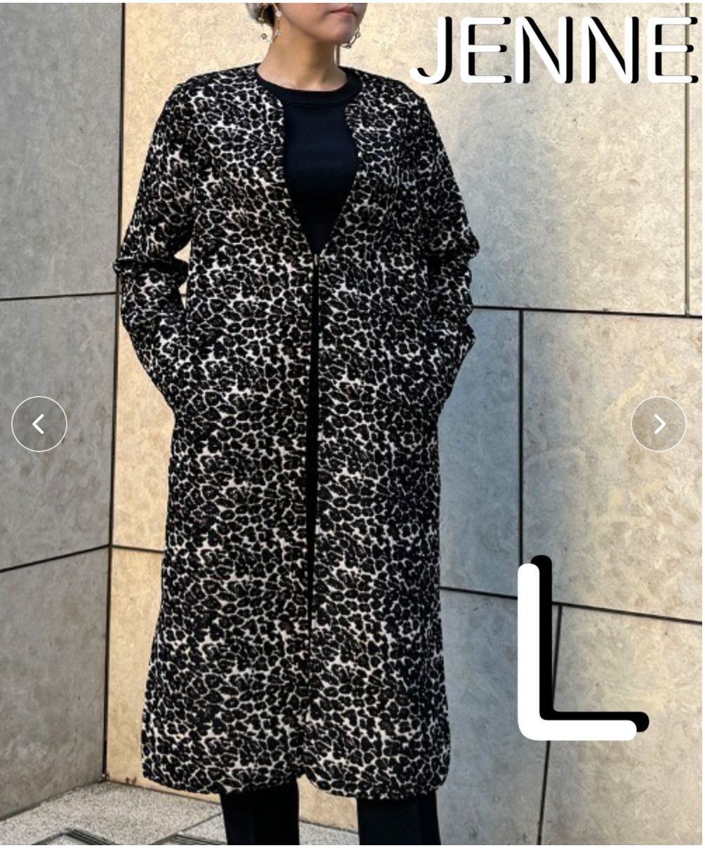 【JENNE】レオパード ロングジャケット L ノーカラー ロングコート タグ付き 未使用級 2024AW sty24aw-jk14 Leopard Long Jacket