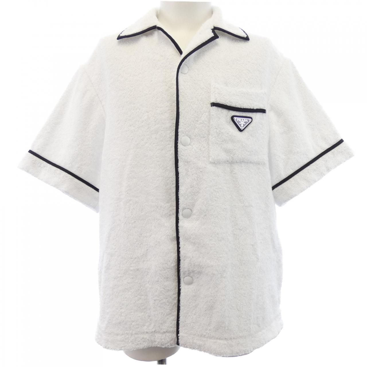 プラダ PRADA トライアングルロゴ コットンテリー ボウリングシャツ