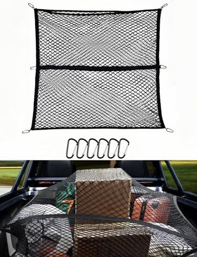 【LIUSHUYAN 伸縮性2倍UP】 カーゴネット 車用 2層構造 120×120cm(最大240×240cm）ラゲッジネット 全面ゴム製 取り付け簡単 ルーフキャリア ツーリングネット アルミ合金フック×6 荷物固定 落下・飛び出し防止 48bde85a 5,698円
