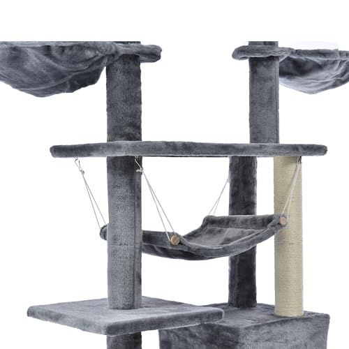 キャットタワー 突っ張り 爪研ぎ 麻紐 猫タワー 猫用品　グレー　全面麻紐 グレー】OSJ キャットタワー 突っ張り 据え置き 省スペース 全高235