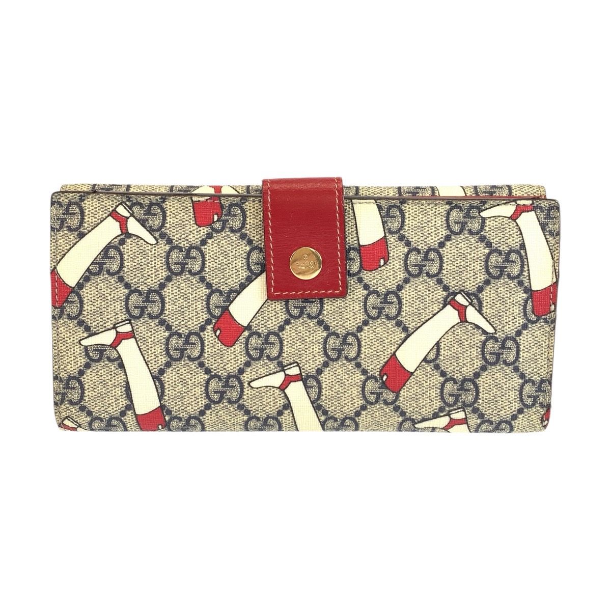 美品 GUCCI グッチ ブーツ柄 グレー レッド ゴールド金具 GGスプリーム