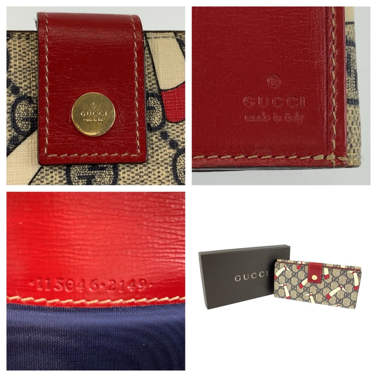 美品 GUCCI グッチ ブーツ柄 グレー レッド ゴールド金具 GGスプリーム