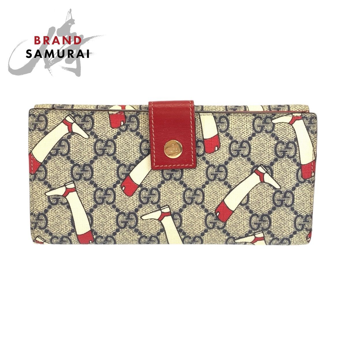 美品 GUCCI グッチ ブーツ柄 グレー レッド ゴールド金具 GGスプリーム 