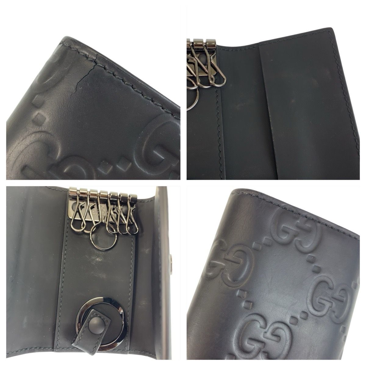 美品 GUCCI グッチ ラバーエフェクト ブラック 黒 レザー 771312 キー