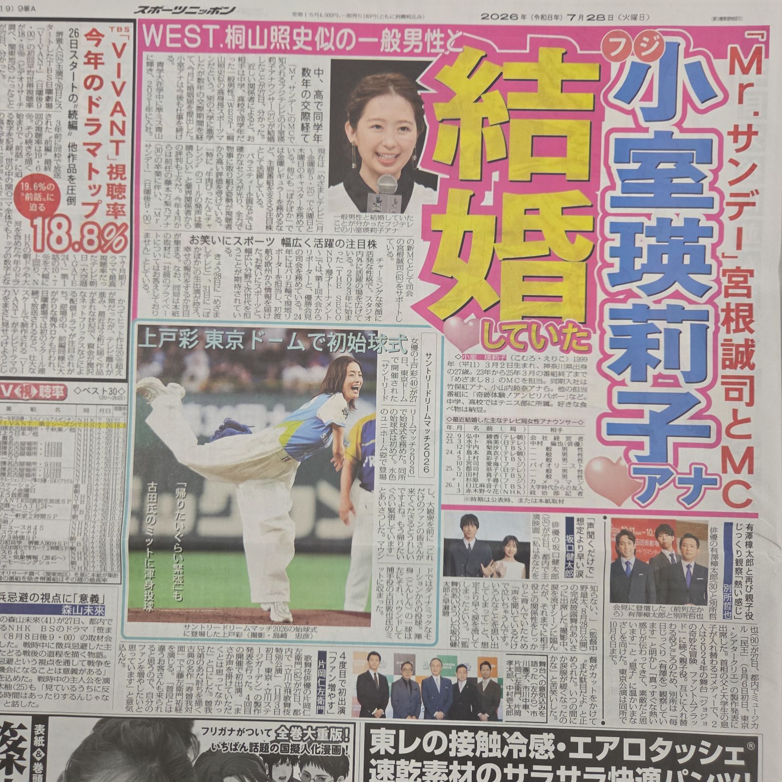 匿名配送！送料込み！ 7月28日 朝刊 スポーツ紙全5社 - メルカリ