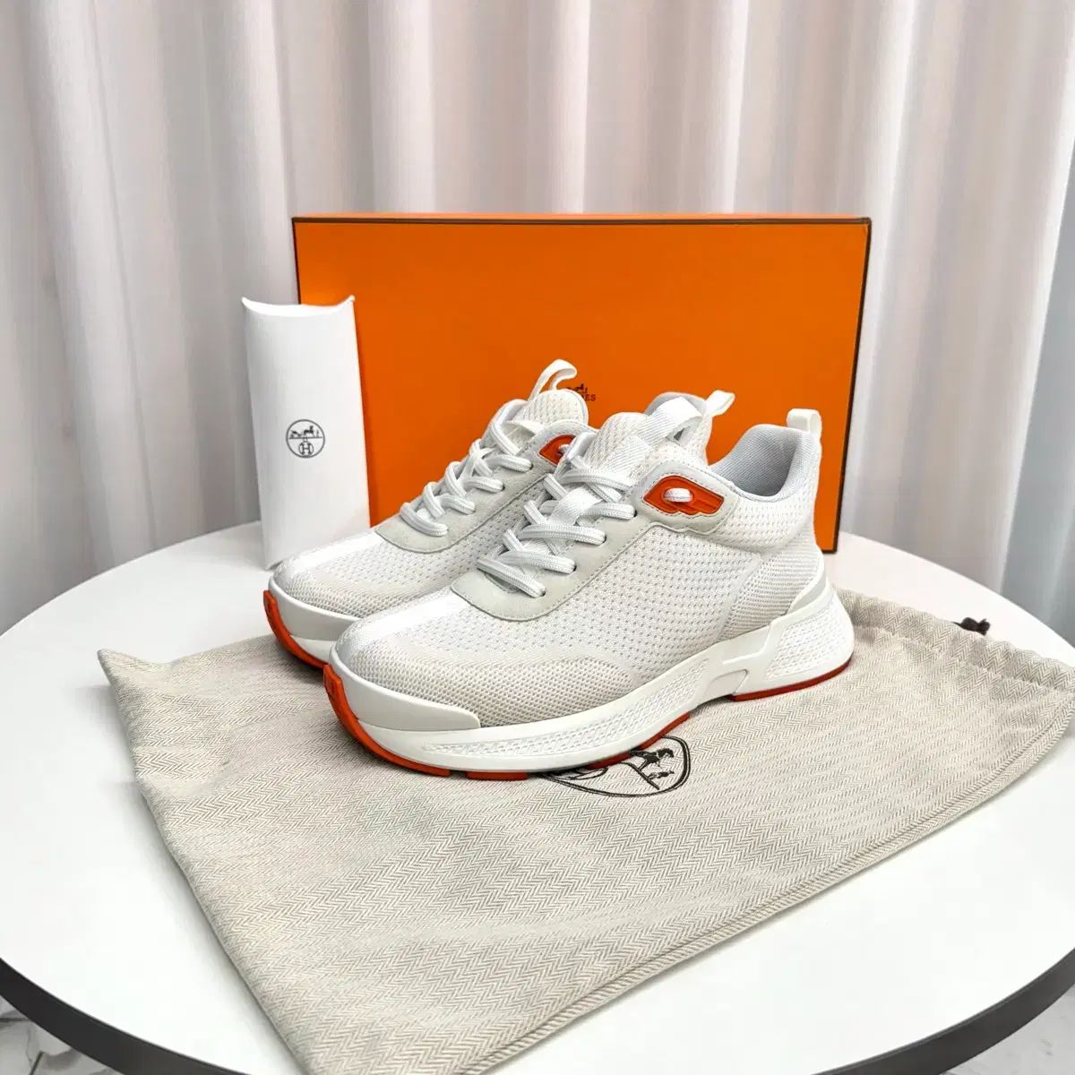 2回着用 / 38 5 Hermes エルメス ヒーロー スニーカー ブラン オレンジ