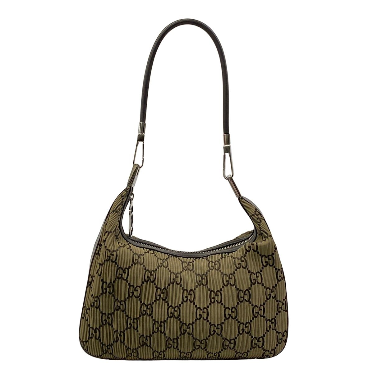 GUCCI(グッチ) ショルダーバッグ GG柄 13812 グレージュ×ダークブラウン プリーツ レザー
