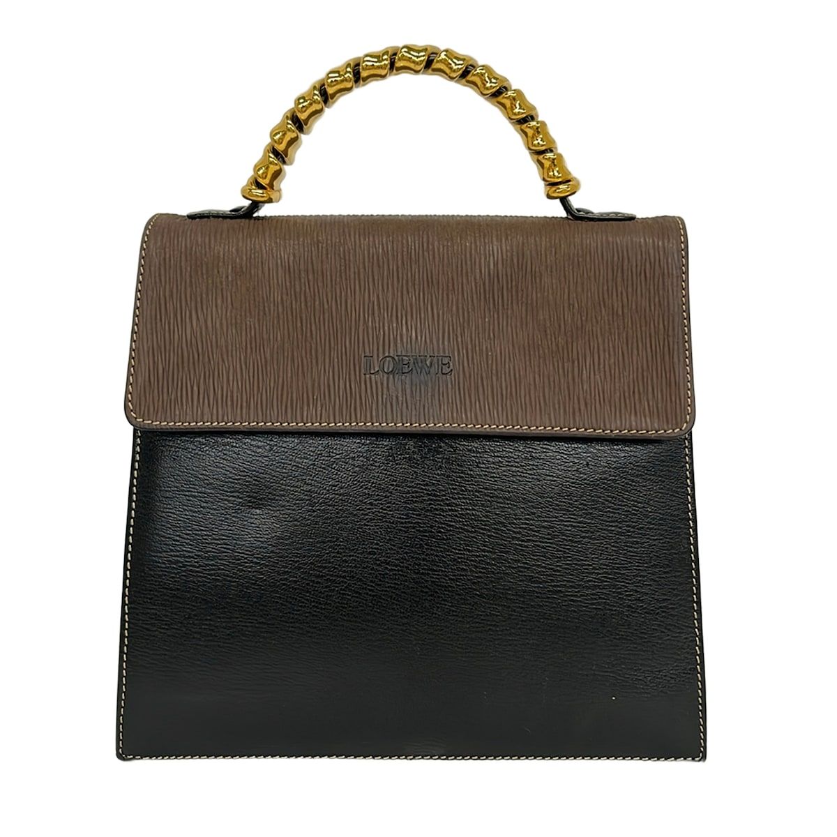 LOEWE(ロエベ) ハンドバッグ ベラスケス 黒×ブラウン トップハンドル レザー