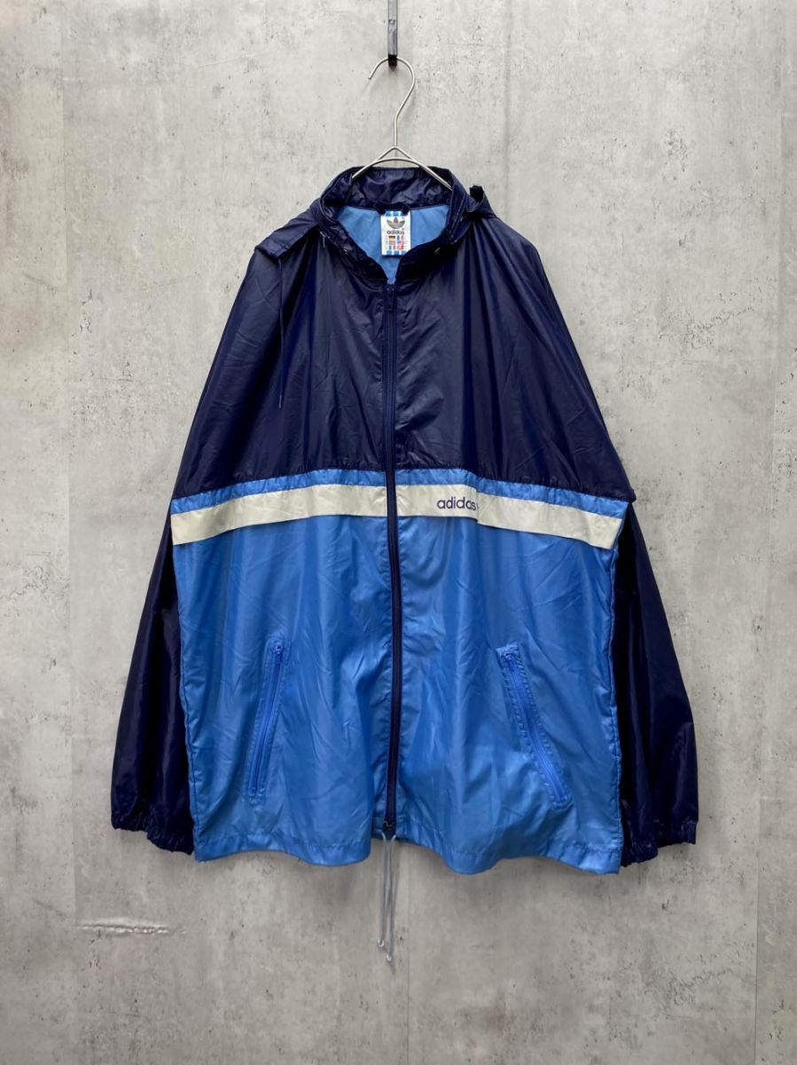 adidas アディダス 90s 万国旗タグ フード付き ナイロン パッカブルジャケット sizeUSA16/青 ◇■ レディース