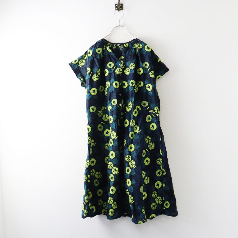 マーブルシュッド marble SUD EMB Asagao ショートスリーブ スキッパーワンピース ネイビー／トップス 刺繍【2400015085616】 6,632円