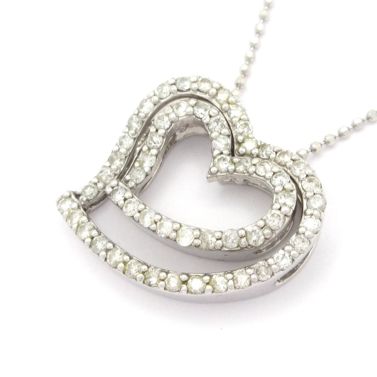 Unbranded(ノーブランド) ネックレス美品 K14WG×ダイヤモンド ハート/ダイヤ総0.77ct(外側ハート0.46ct/内側ハート0.31ct)/総重量4.4ｇ