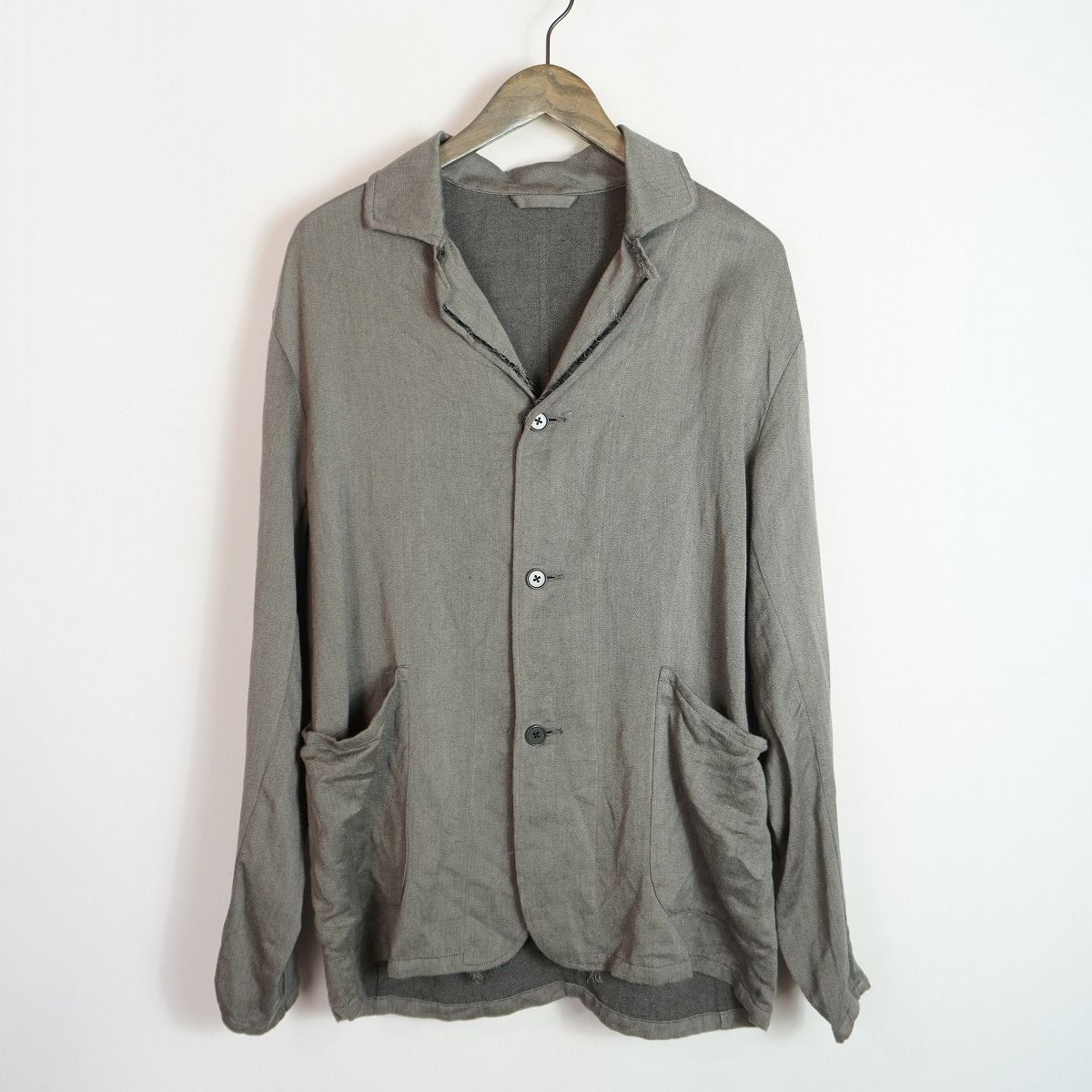 美品 26SS ULTERIOR アルテリア UJK29-LA235-B WASHED C/L CORKSCREW JKT コットン リネン テーラード ジャケット サイズ3 灰 4763Q♪