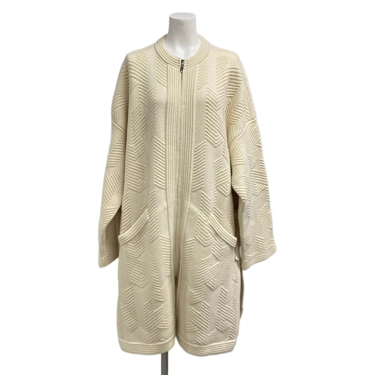 エルメス コート サイズ34 S レディース美品 - 3H2101D4 アイボリー 長袖/ニット/ジップアップ/ポンチョコート/2023AW/秋/冬 ウール