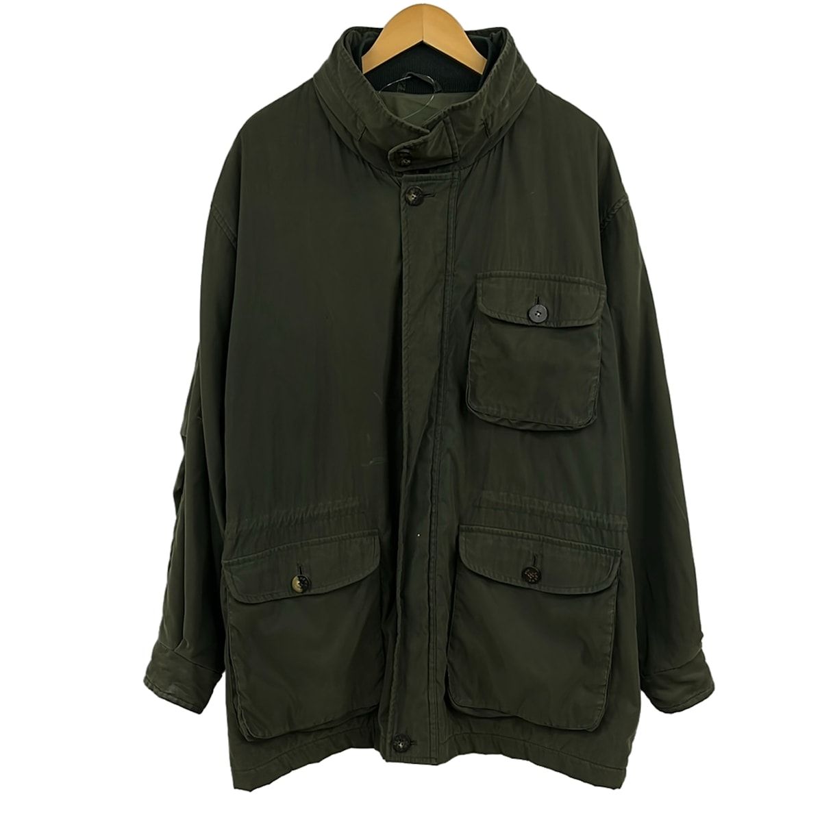 LOEWE(ロエベ) コート サイズ52 メンズ - カーキ 長袖/中綿/ロング丈/ジップアップ/フード収納/秋/冬