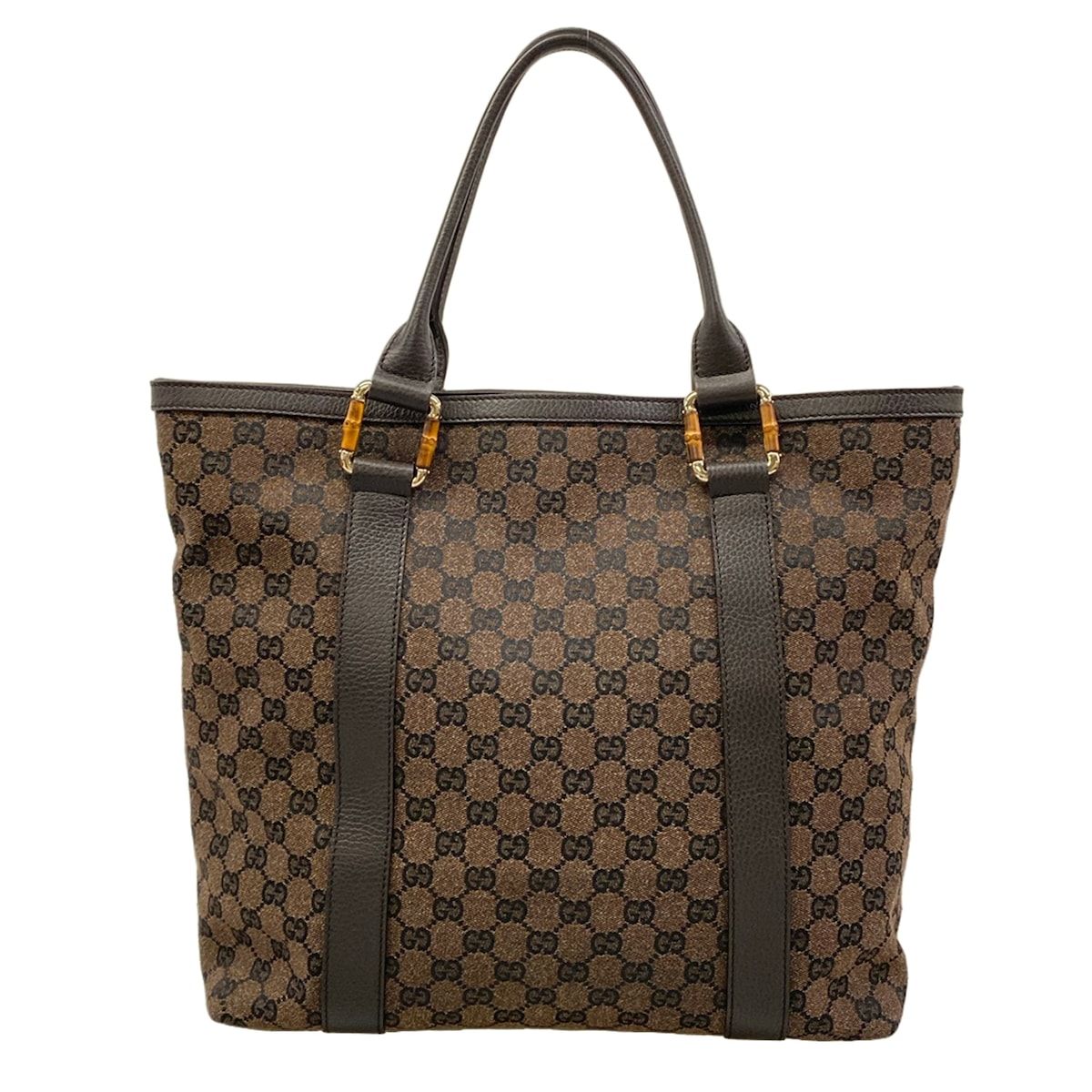 GUCCI(グッチ) トートバッグ GG柄,バンブー 339547 ダークブラウン×黒 レザー