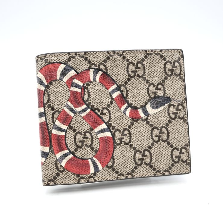 GUCCI（グッチ）キングスネーク GGスプリーム 二つ折り財布 コンパクトウォレット ベージュ PVC レザー メンズ 451266 2778【中古】