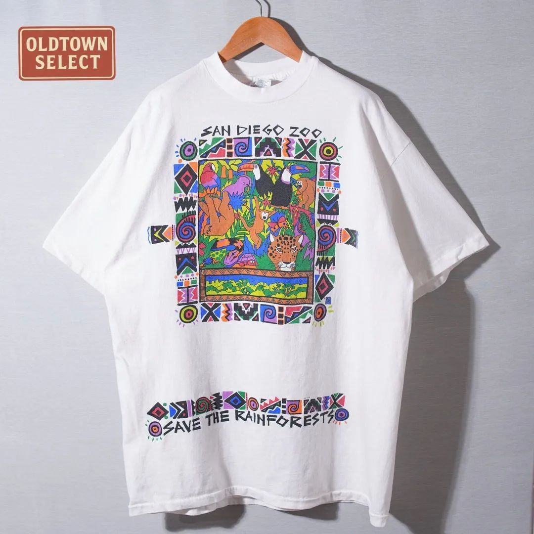 90s USA製 ヴィンテージ アニマル Tシャツ XL ホワイト シングル