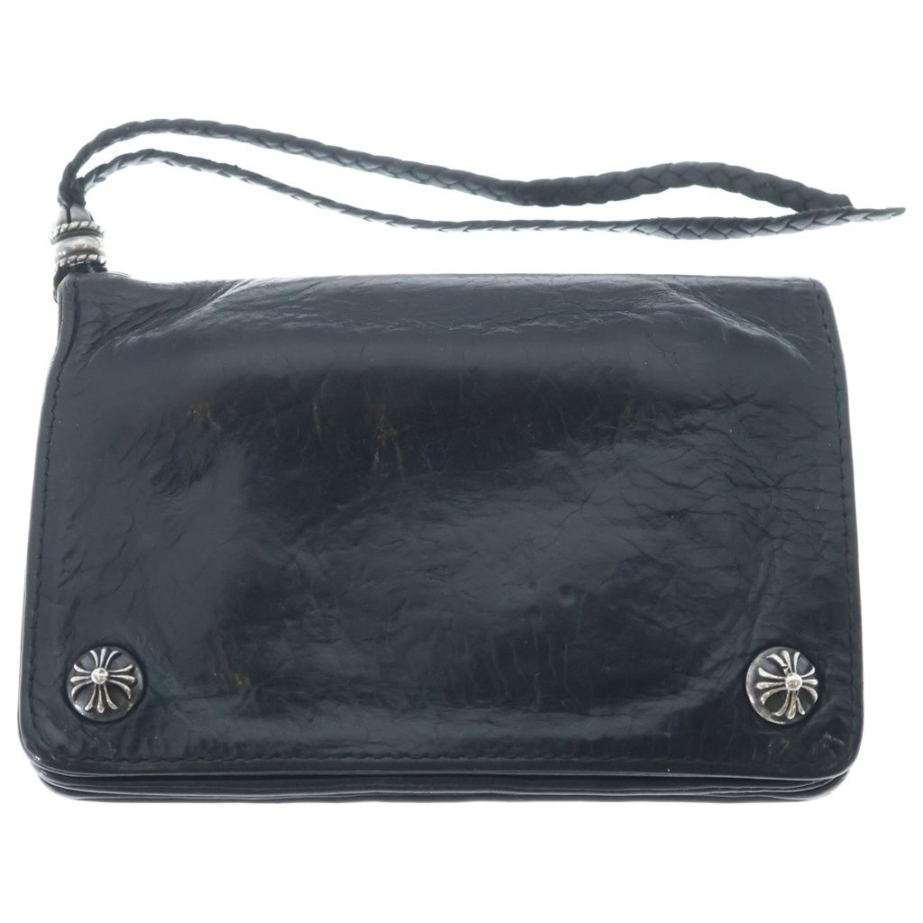 CHROME HEARTS (クロムハーツ) 2ZIP STRAP 2ジップストラップ クロスボールボタンレザーウォレット 財布 ブラック