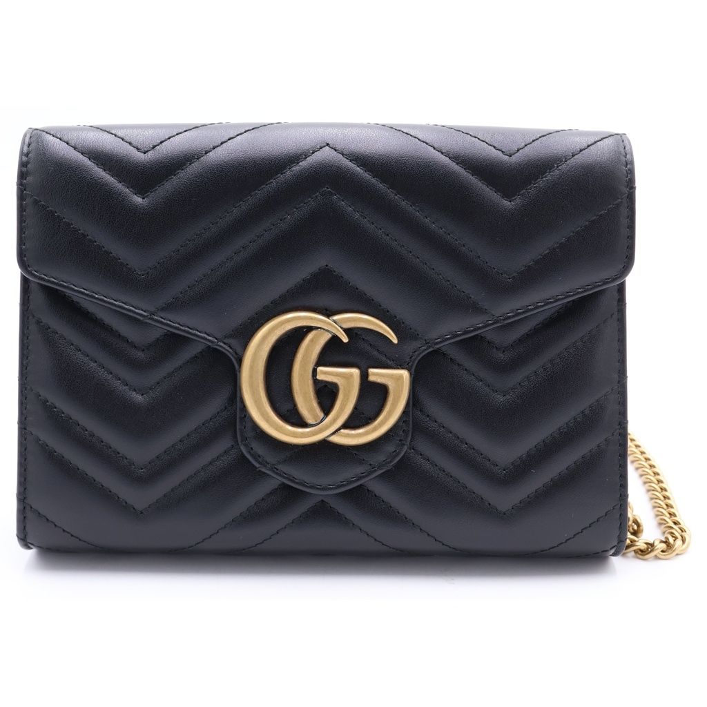 GUCCI (グッチ) GG Marmont Quilting Chain Wallet GGマーモント キルティング チェーンウォレット ショルダーバッグ ブラック 474575