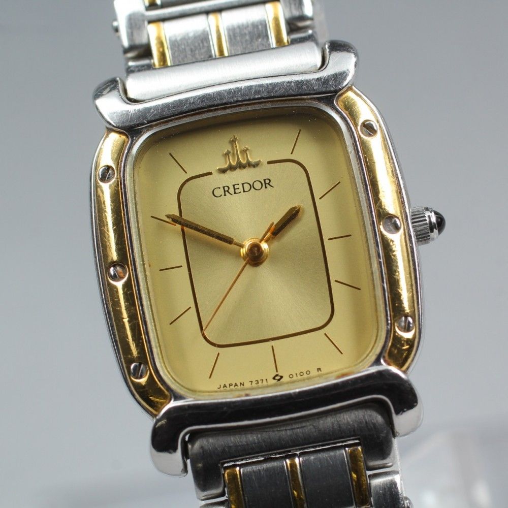 【稼働品】 SEIKO クレドール 7371-5010 18K 金無垢 18K Solid Gold Bezel 純正ブレス クオーツ レディース 腕時計 1987年製 #16591 26,650円