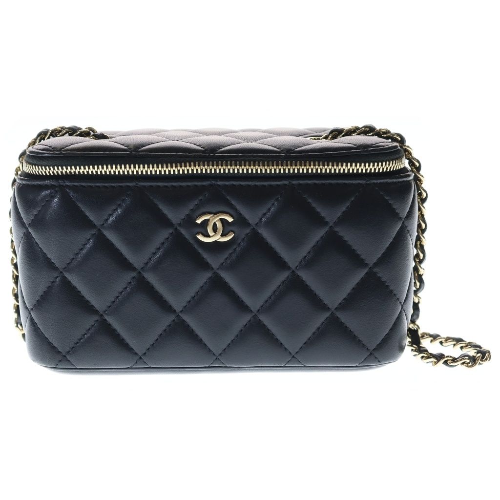 CHANEL (シャネル) マトラッセ バニティ チェーンショルダーバッグ ミニバッグ ブラック ラムスキン AP1341 ゴールド金具