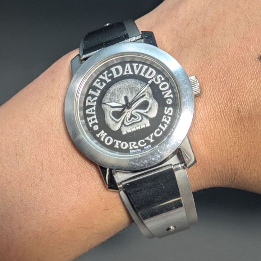 稼働品】BULOVA × ハーレーダビッドソン スカル腕時計 ドンファン