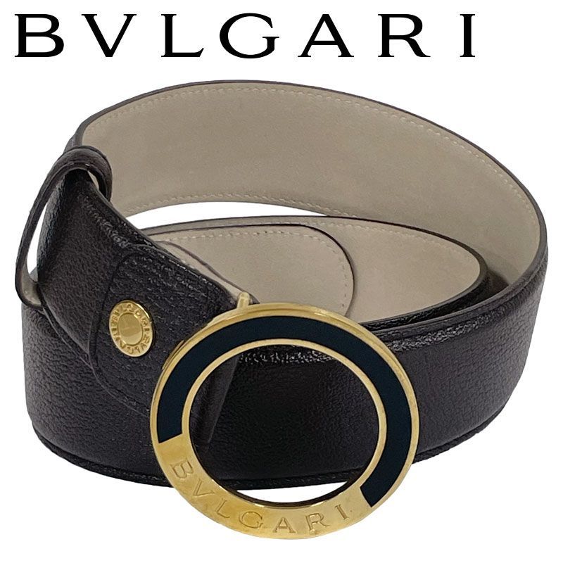 中古】BVLGARI/ブルガリ サークルロゴ バックル ベルト LOEGEL ダーク