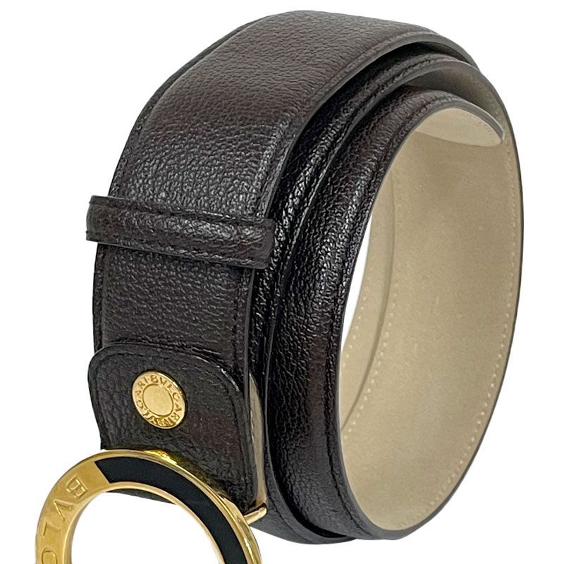 BVLGARI サークルロゴ ベルト ブラック 中古】BVLGARI/ブルガリ サークルロゴ バックル ベルト LOEGEL ダーク