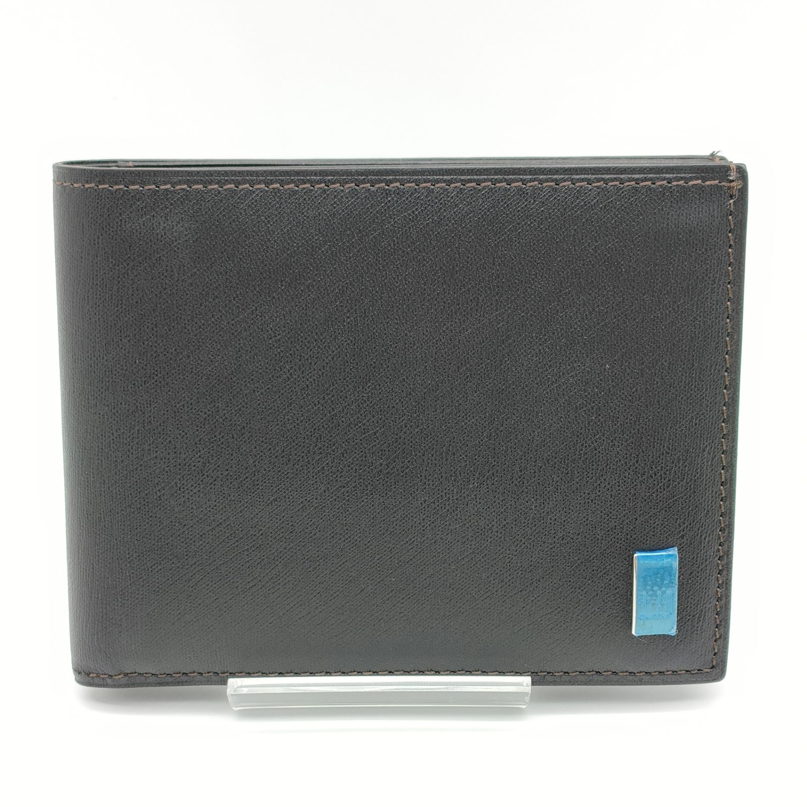 【未使用品】Dunhill ダンヒル 二つ折り財布 レザー ダークブラウン シルバー金具 未使用品 コンパクト 普段使い メンズ 男性 ブラウン