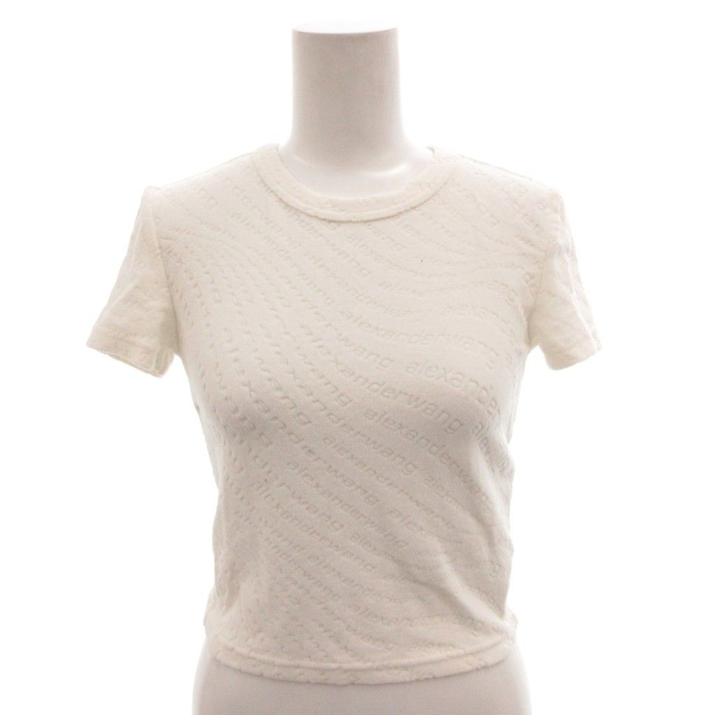 ティーバイアレキサンダーワン T by Alexanderwang モノグラムパイル クロップド TEE Tシャツ カットソー 総柄 半袖 XS 白 ホワイト 4CC1241426 /FF IBO100