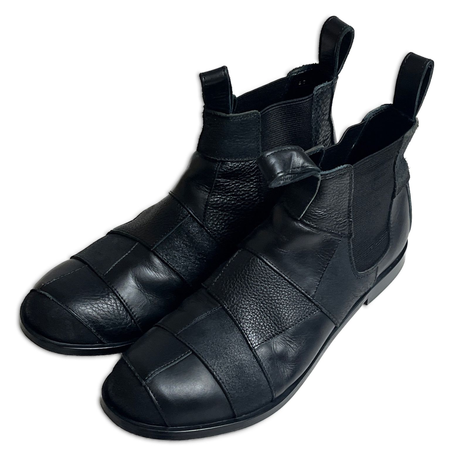 COMME des GARCONS HOMME PLUS パッチワーク レザー サイドゴアブーツ ブラック コムデギャルソンオムプリュス 2000000026572 27,820円