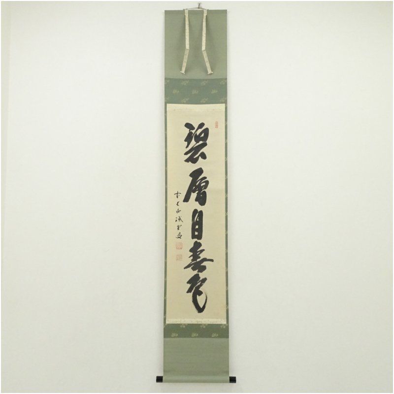 前大徳　藤井誡堂筆　「碧層自春色」一行書　肉筆紙本掛軸（共箱） 掛け軸 床の間 書 おしゃれ 絵画 表具 芸術 茶道 年中掛け インテリア 茶掛 掛物 和室