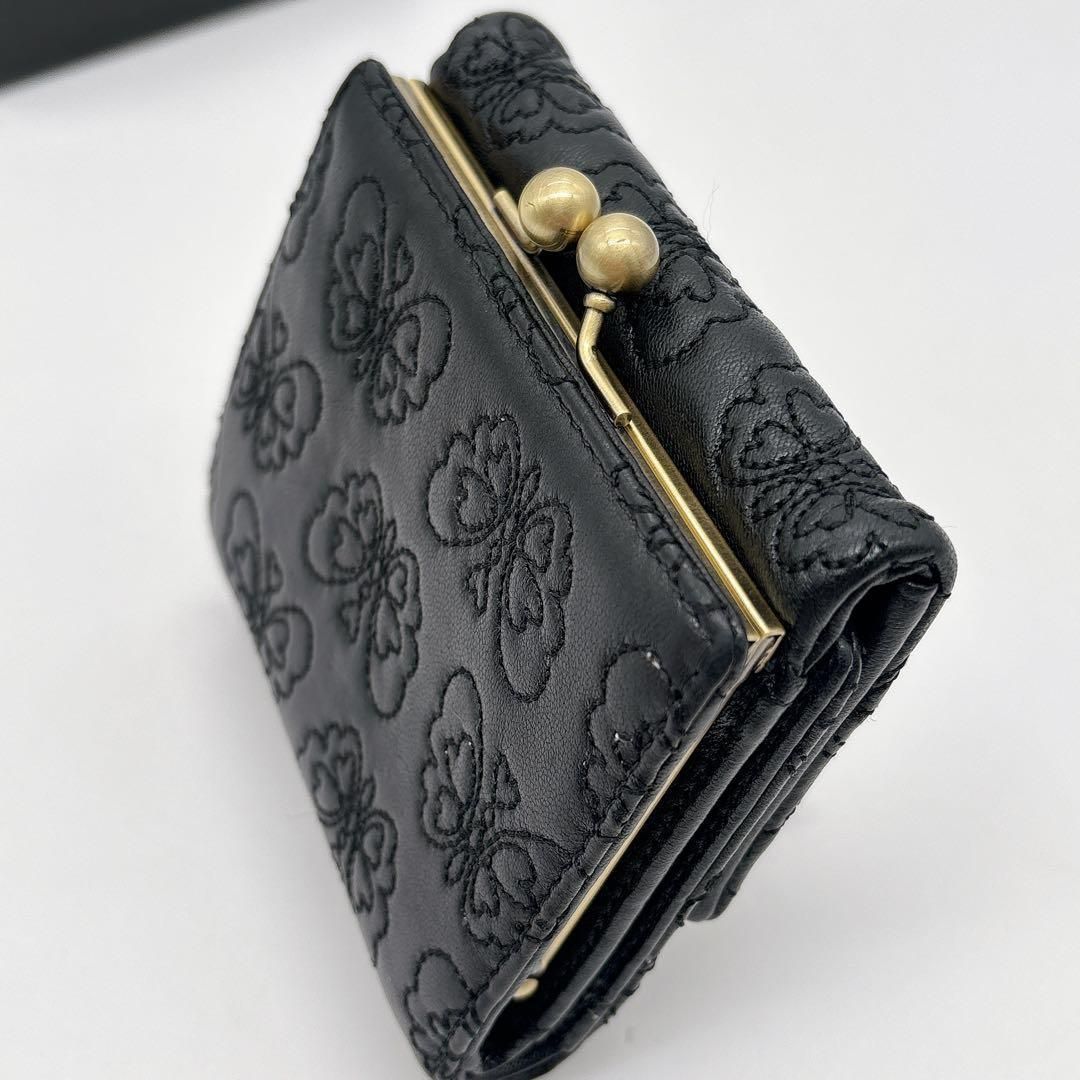 未使用級♥ANNA SUI チェイス 二つ折り財布 がま口 本革 蝶刺繍 - メルカリ