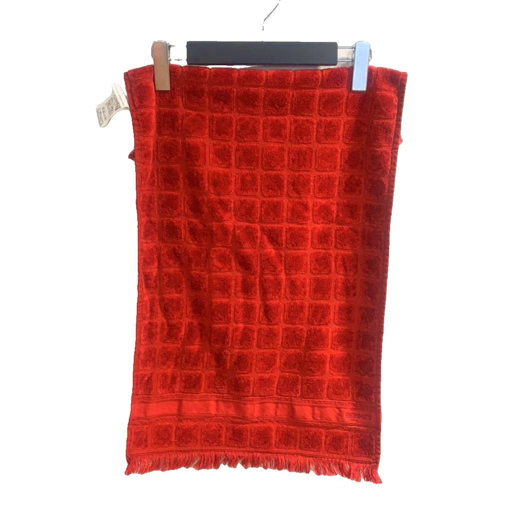 HERMES フェイスタオル レッド エルメス HERMES 美品 フェイスタオル コットン 赤 レッド