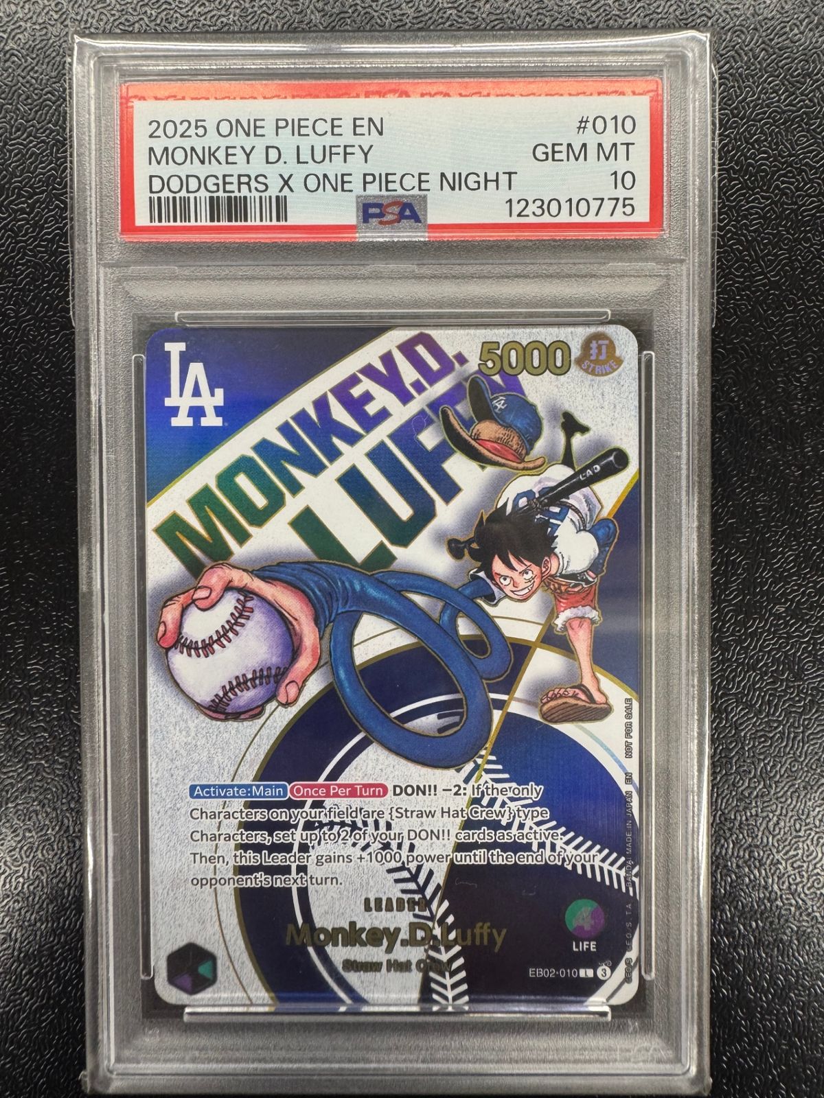 【鑑定品PSA10】[OP_EB-02]モンキー・D・ルフィ(パラレル)(ドジャース)【L】EB02-010 IT33X70WOU98