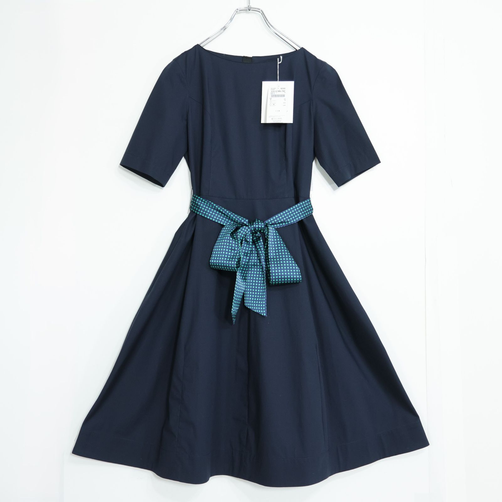 【極美品・紙タグ有】ミラショーン ブルーレーベル★半袖ワンピース サイズ40 濃紺系 薄手 z22230
