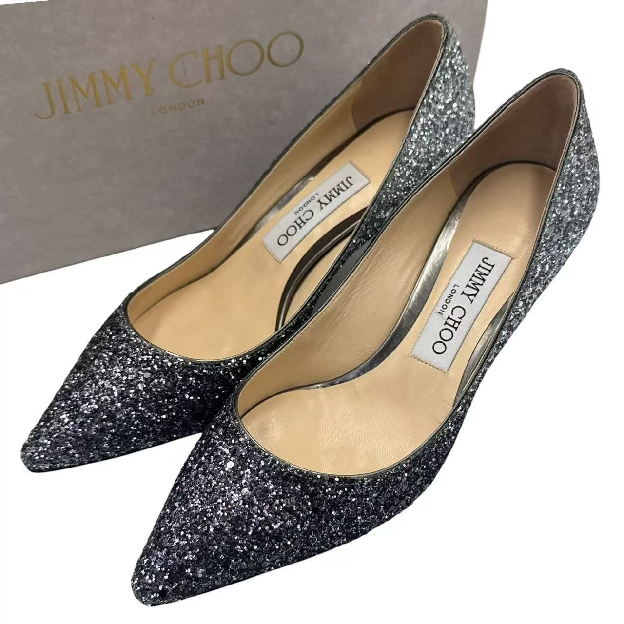 未使用品 JIMMY CHOO ジミーチュウ グリッターパンプス ハイヒール シルバー サイズ36 箱付き