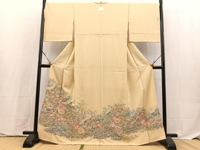 平和屋着物●豪華色留袖　寿光織　飛鶴花文　金糸　正絹　逸品　BAAX9765yc