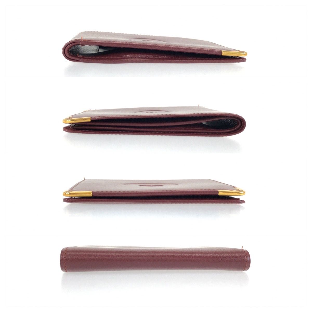 美品 CARTIER カルティエ マストライン ワインレッド ゴールド金具 レザー 札入れ コンパクトウォレット メンズ 603643 【中古】 美品 CARTIER カルティエ マストライン ワインレッド ゴールド金具