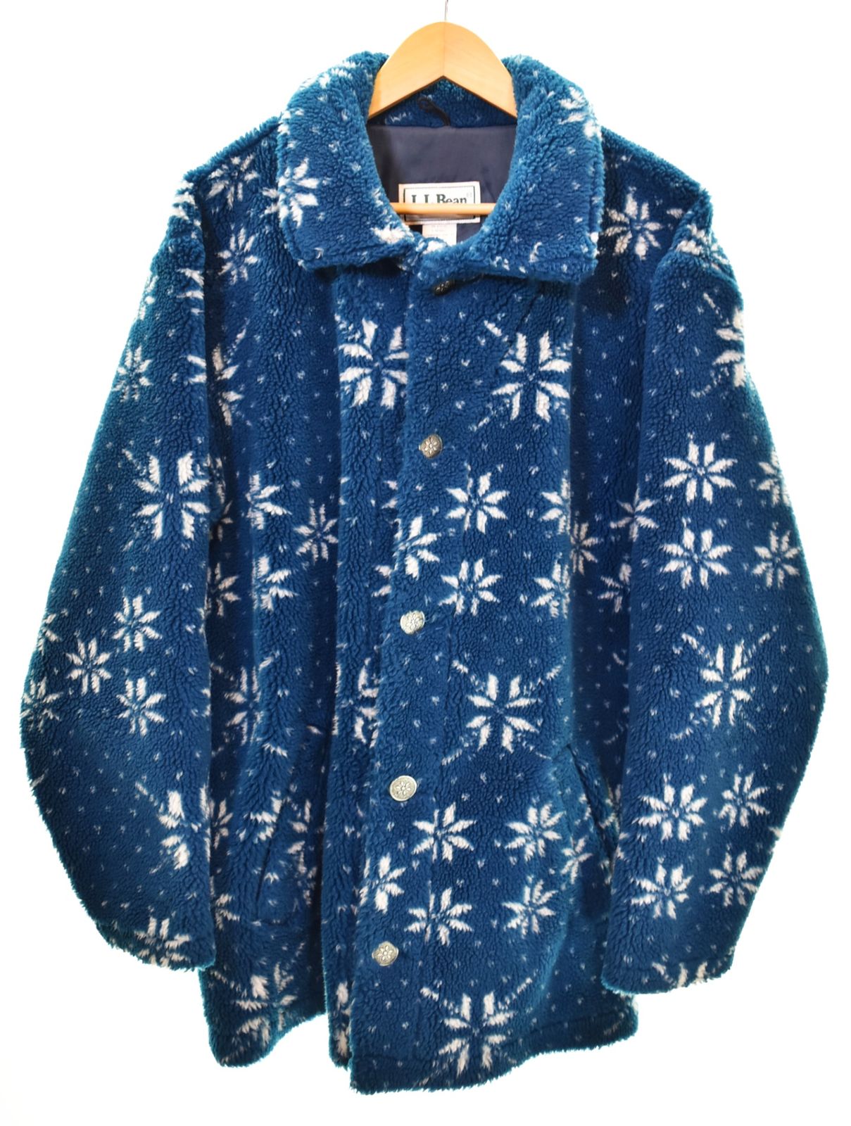 エルエルビーン L.L.Bean OLD 80s USA製 Nordic Fleece Jacket ノルディック ボアフリース ハーフコート 総柄 M ジャケット ブルー Mサイズ 103MT-5090