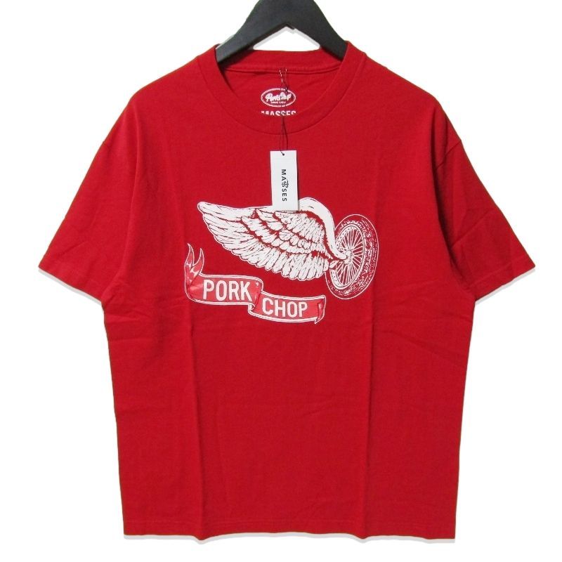 未使用 MASSES × PORKCHOP GARAGE SUPPLY マシス T-SHIRT FLYING WHEEL P 1249012 半袖Tシャツ ポークチョップ レッド L 27114409