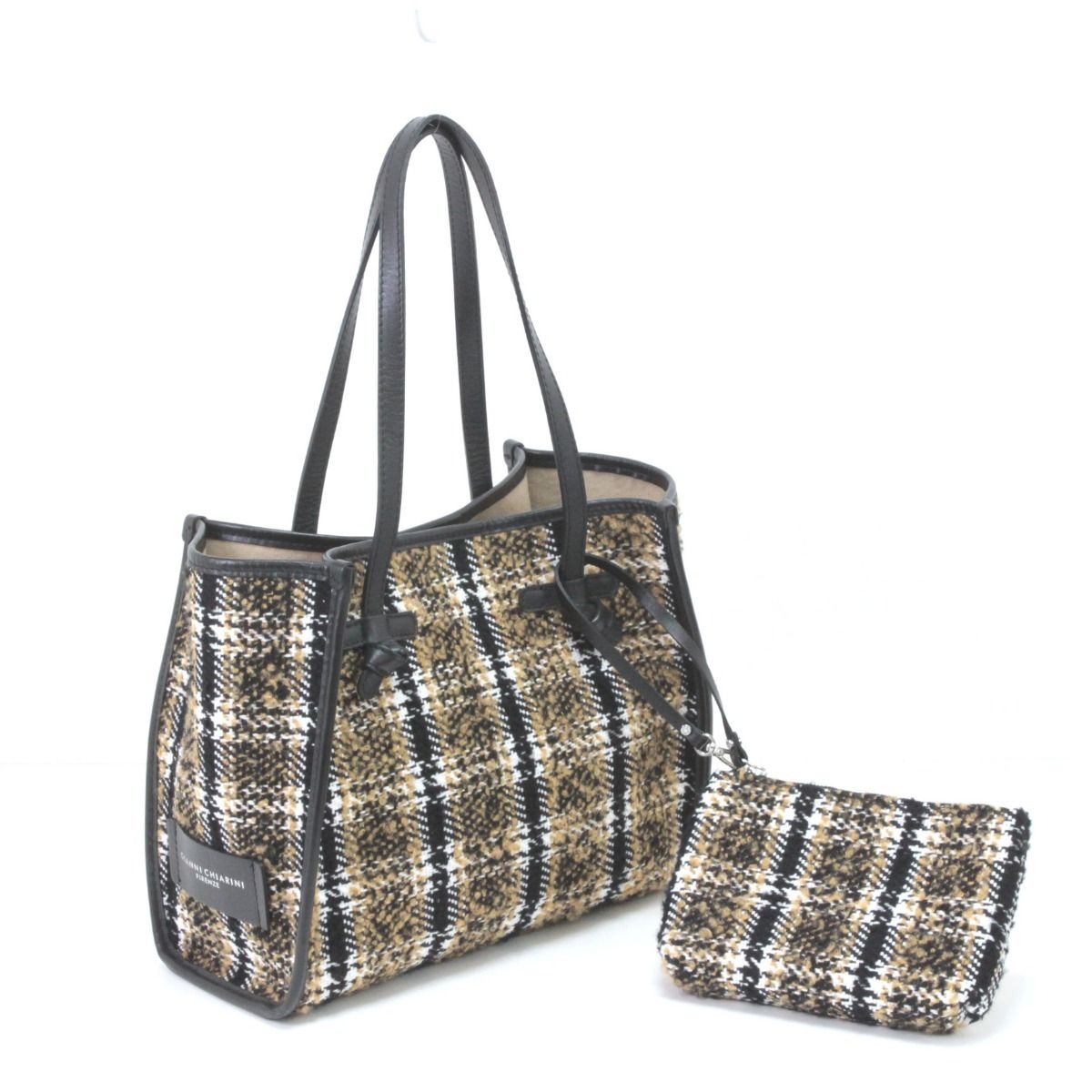 GIANNI CHIARINI トートバッグ ツイードバッグ ブラック×ベージュ 6,639円