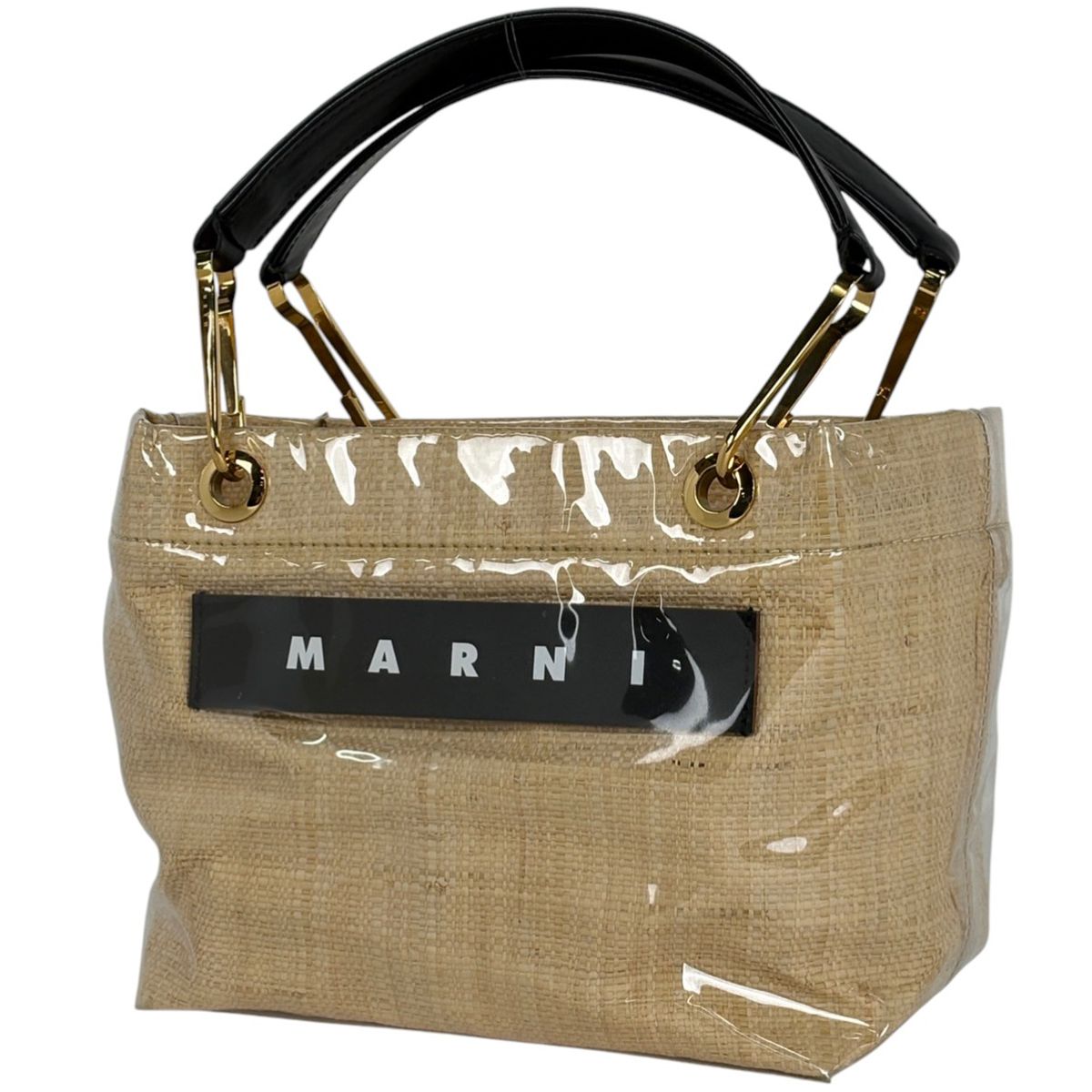 マルニ MARNI ロゴ ハンドバッグ トートバッグ ハンドバッグ ラフィア ベージュ ブラック レディース 【中古】