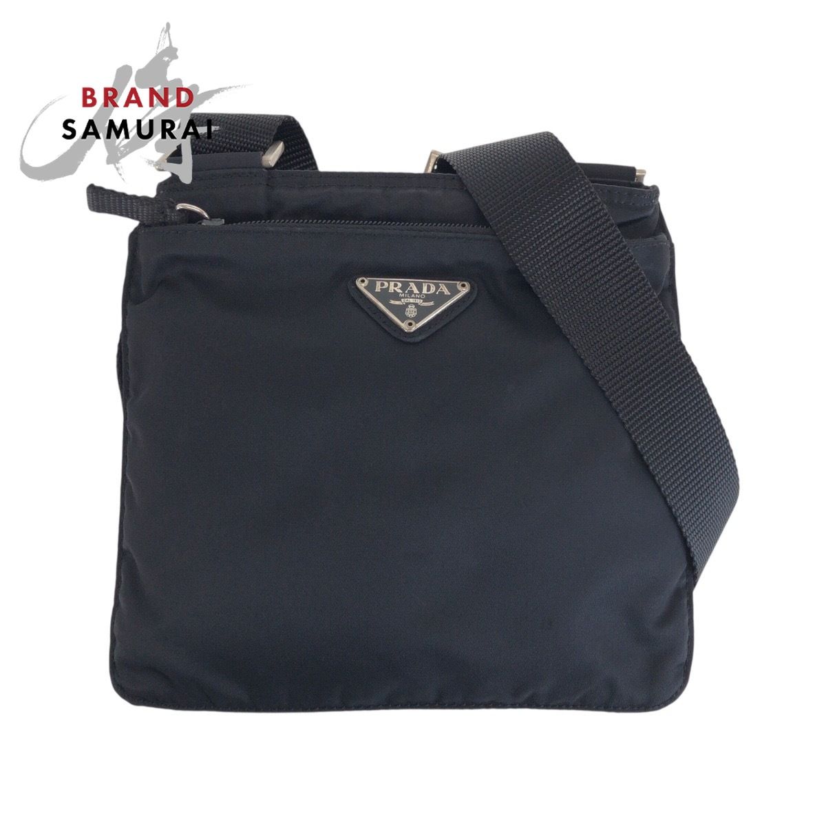 美品 PRADA プラダ テスート 三角ロゴプレート ブラック 黒 シルバー