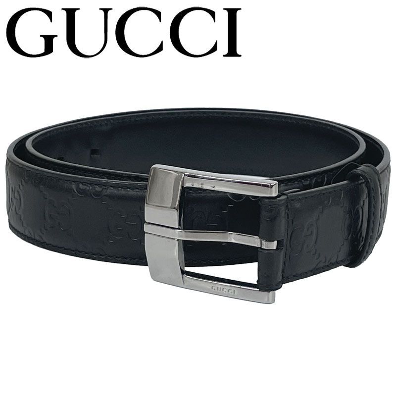 【中古】GUCCI/グッチ シマ レザー GG ベルト 146413 214351 ブラック 黒 サイズ90/36 シルバーバックル イタリア製