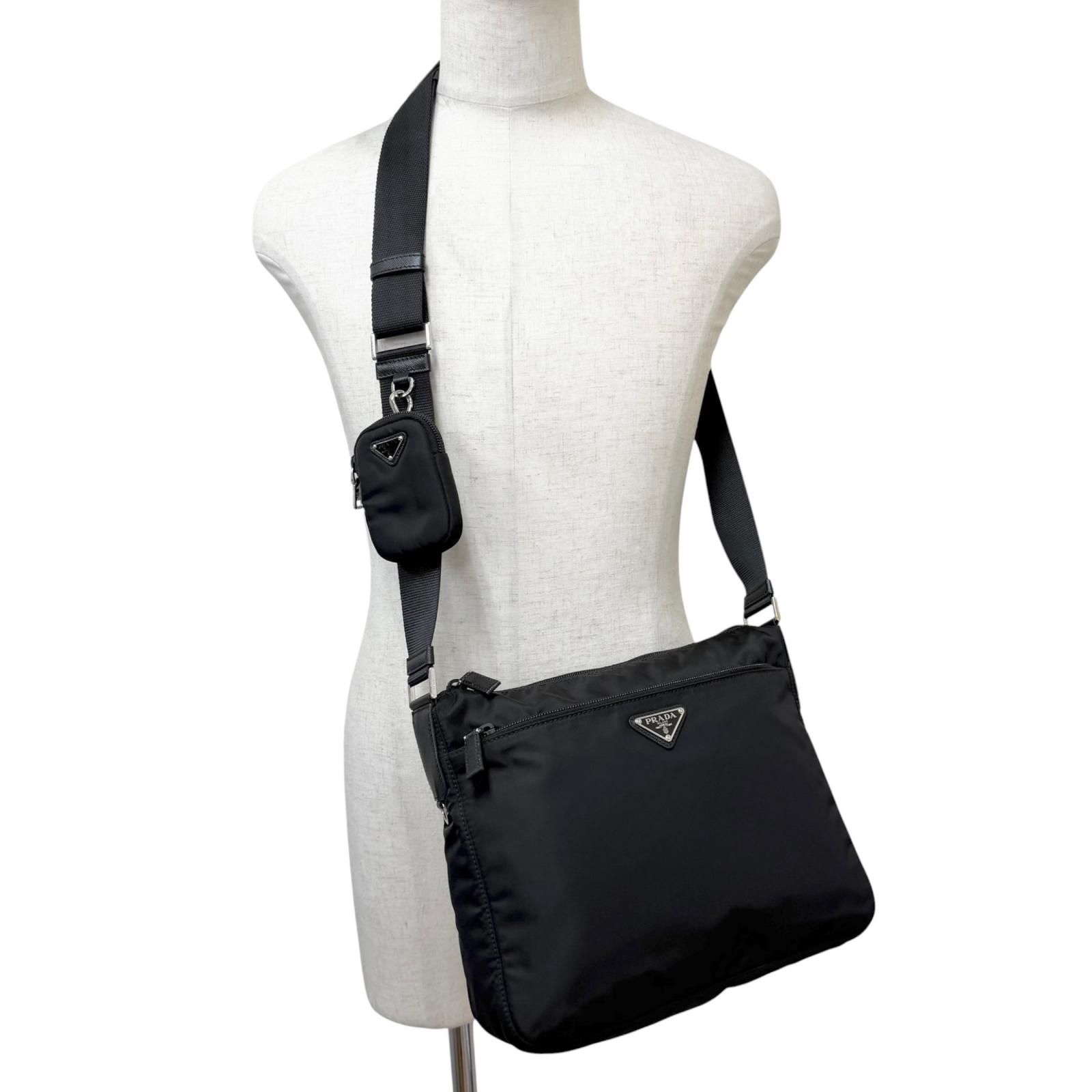 美品】PRADA ロゴベルト ショルダーバッグ 斜め掛け ナイロン レザー 