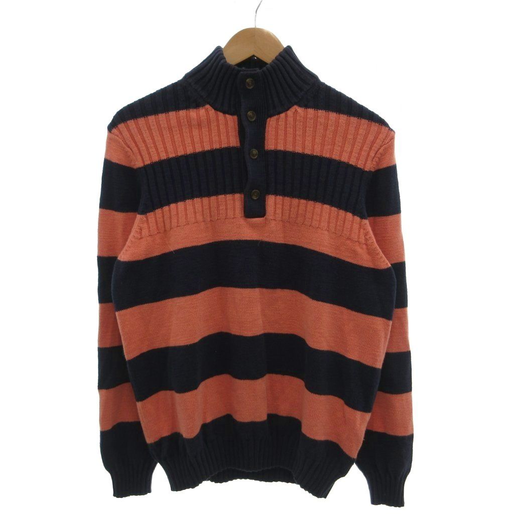 ブルックスブラザーズ BROOKS BROTHERS 346 美品 ヘンリーネックニット セーターボーダー柄 ハイネック バイカラー M ネイビー ピンク /MX